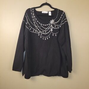 Classics Maria Christina Black Rhinestone Beaded Embellished‎ Sweater Top 3X